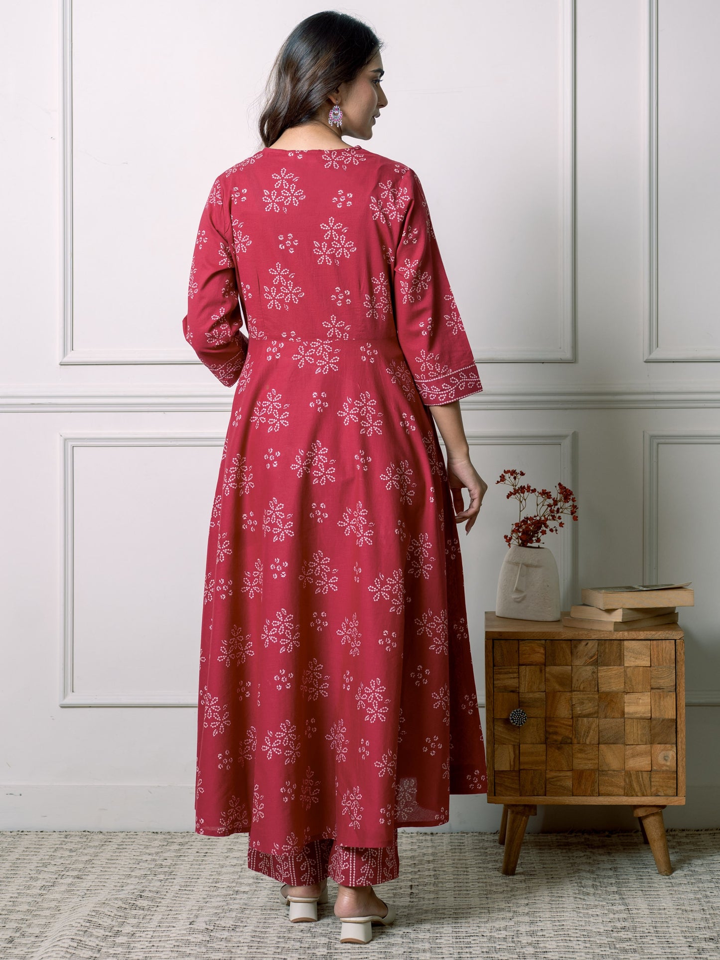 Embroidered Soft Cotton Floral Anarkali Maroon Kurta