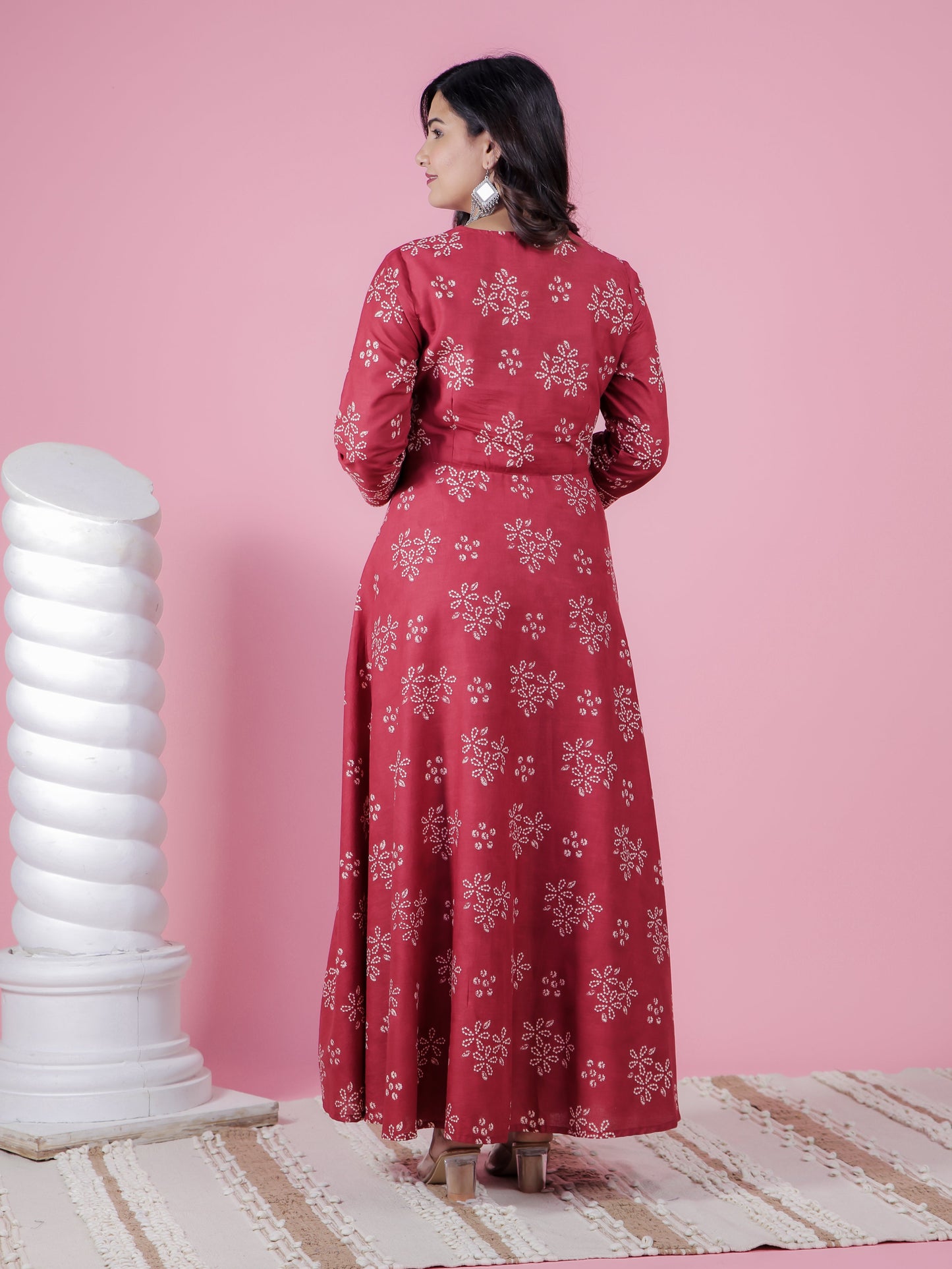Embroidered Soft Cotton Floral Anarkali Maroon Kurta