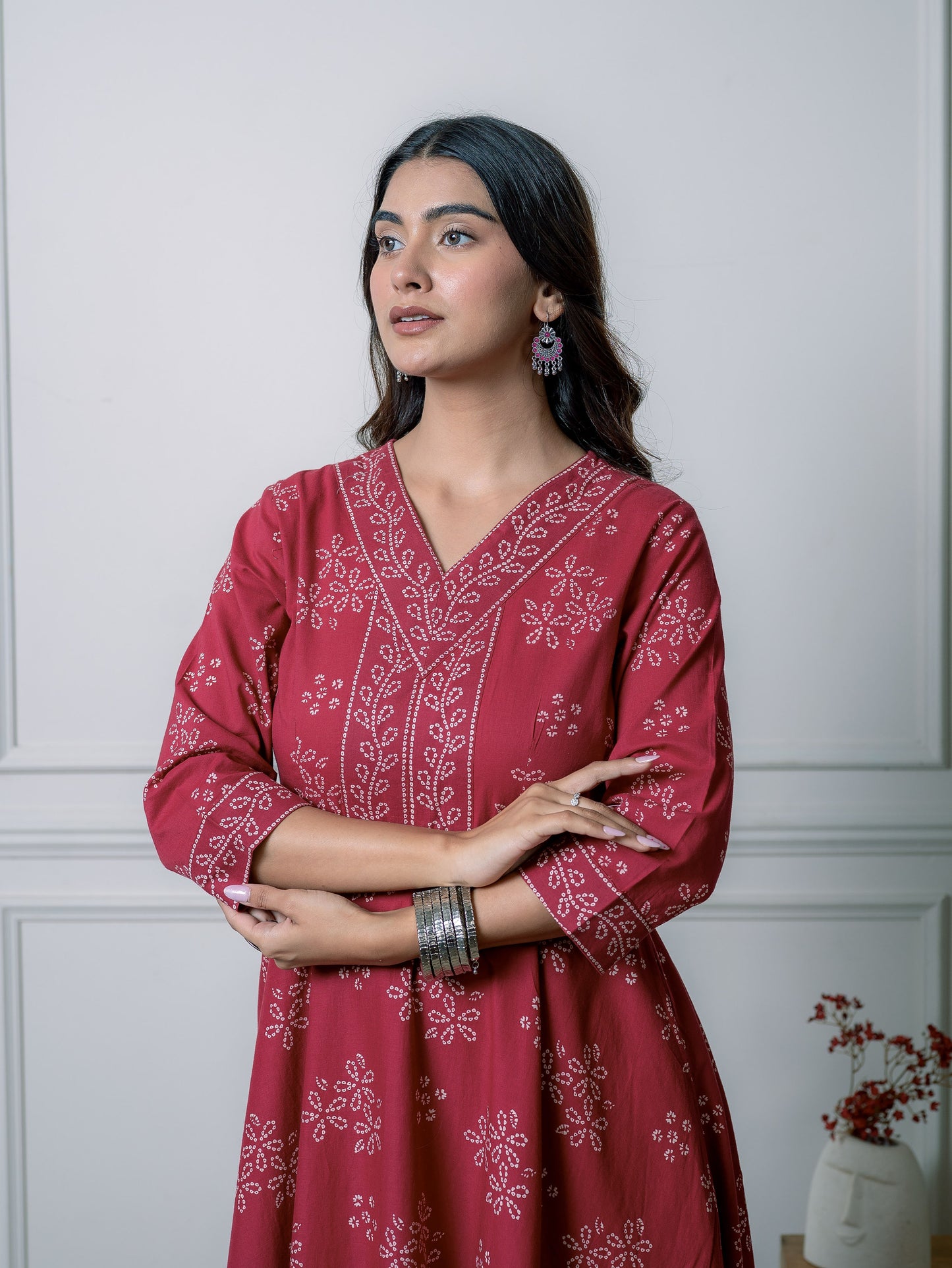 Embroidered Soft Cotton Floral Anarkali Maroon Kurta