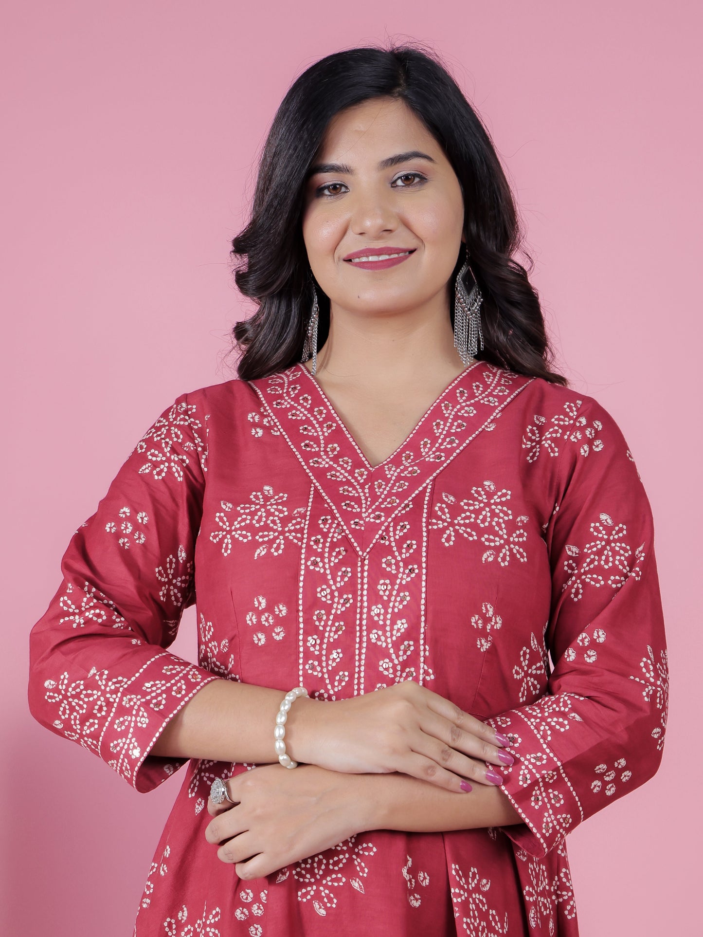 Embroidered Soft Cotton Floral Anarkali Maroon Kurta