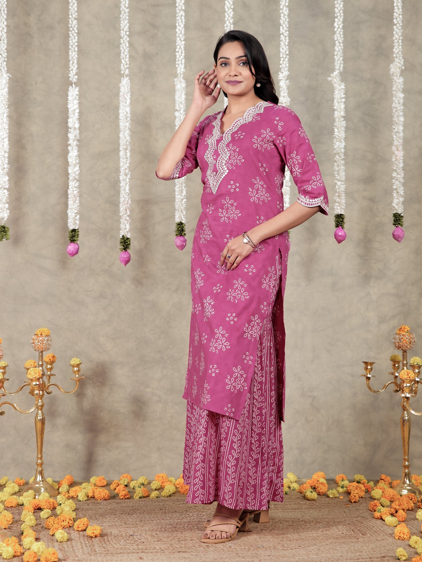 Embroidered Soft Cotton Floral Straight Pink Kurta