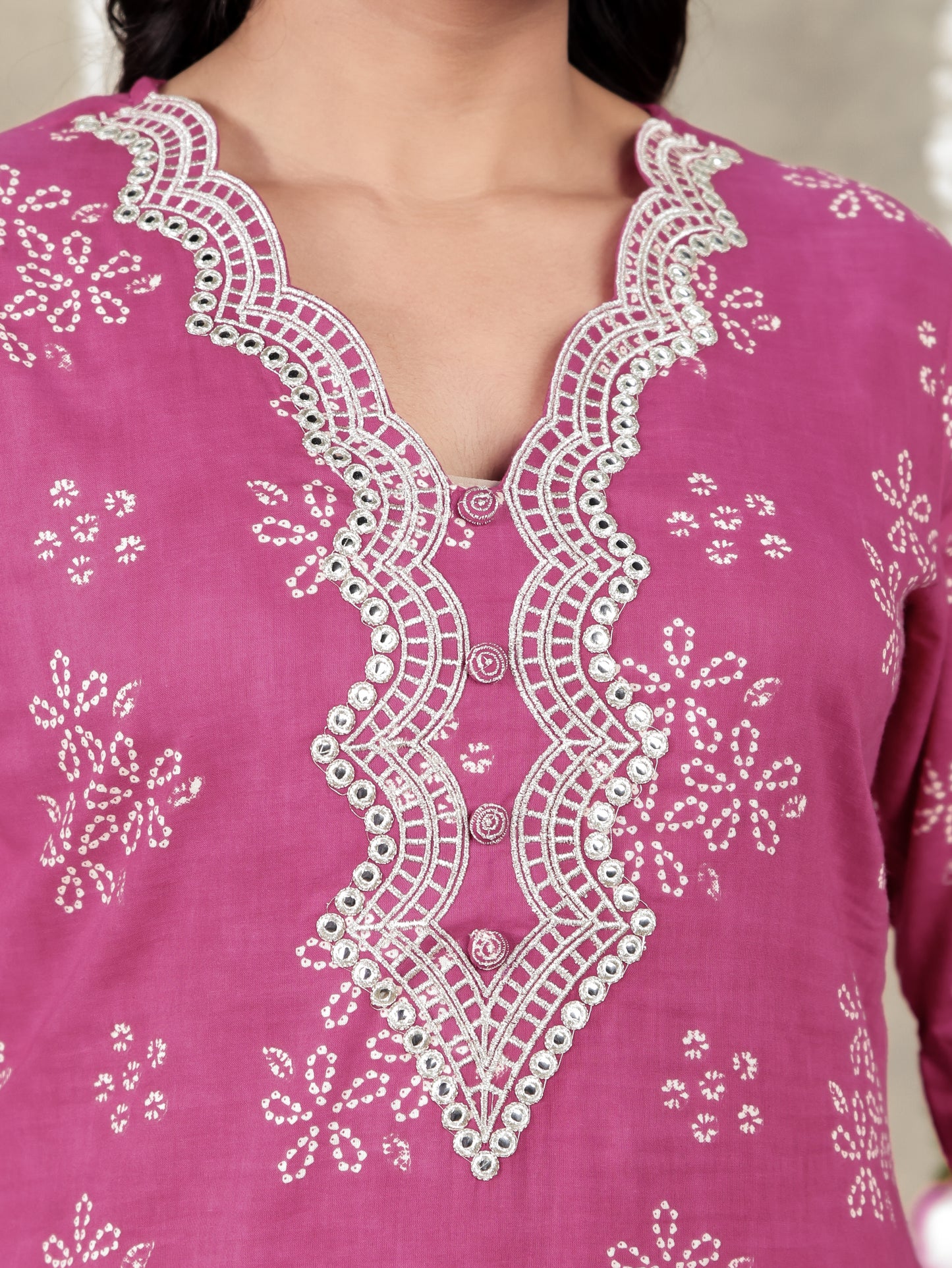 Embroidered Soft Cotton Floral Straight Pink Kurta