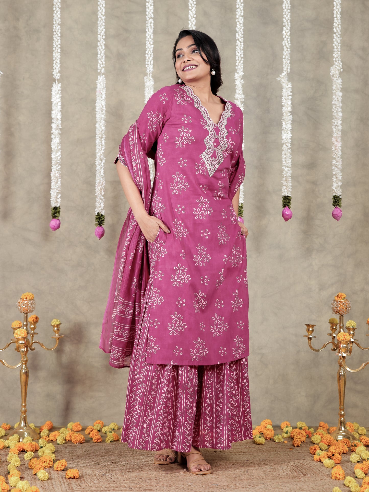 Embroidered Soft Cotton Floral Straight Pink Kurta