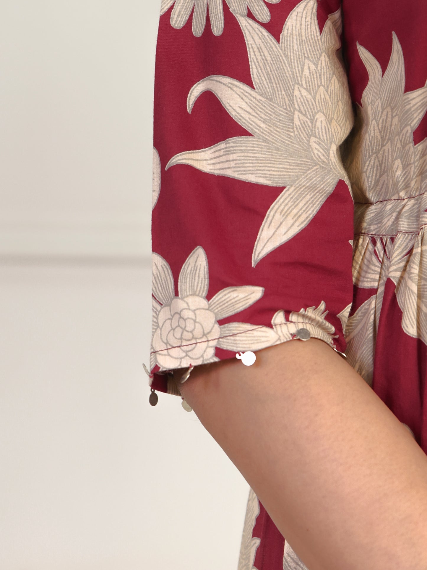 Embroidered Soft Cotton Floral Tiered Maroon Dress