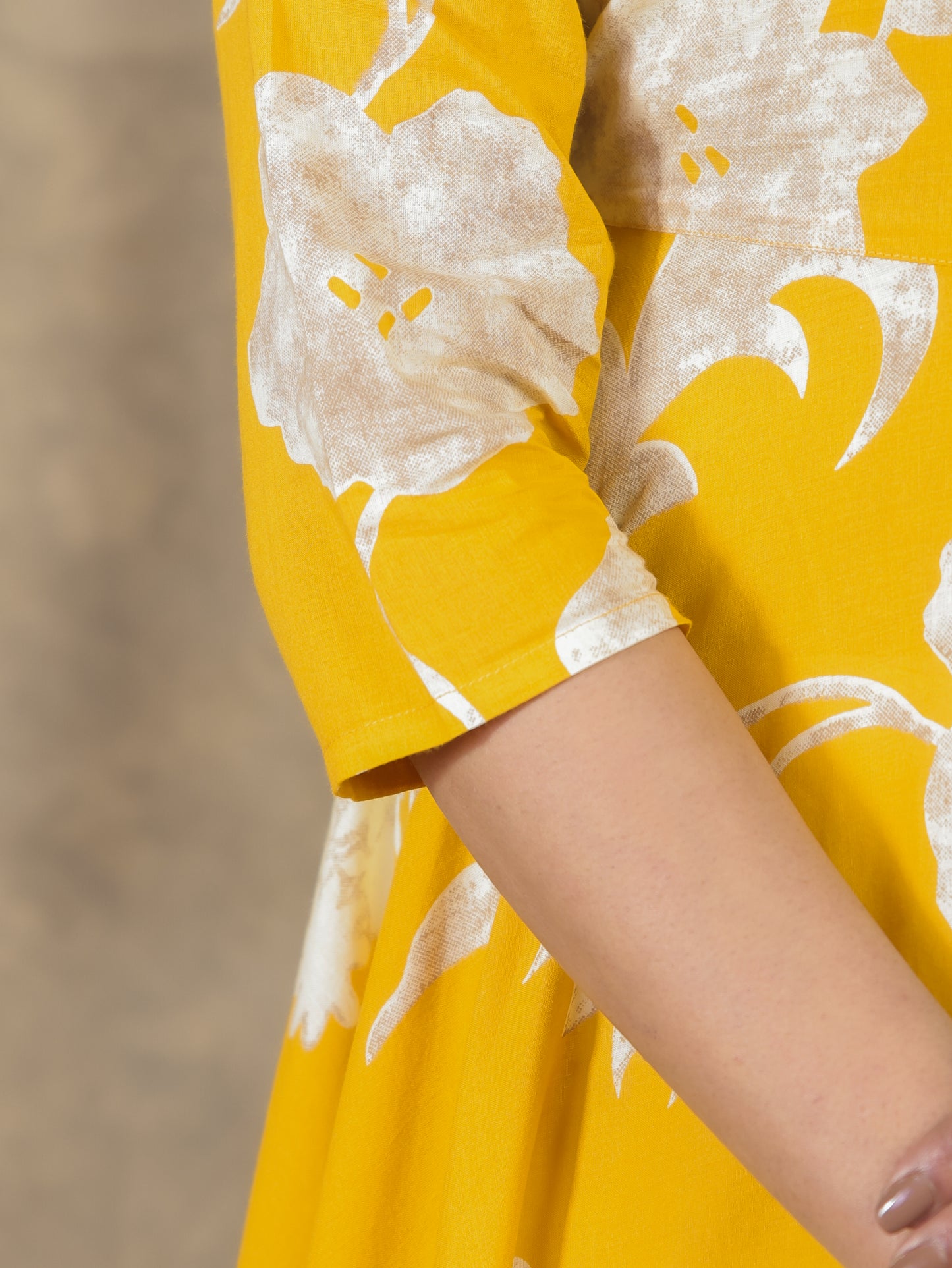 Soft Cotton Floral Anarkali Yellow Dress