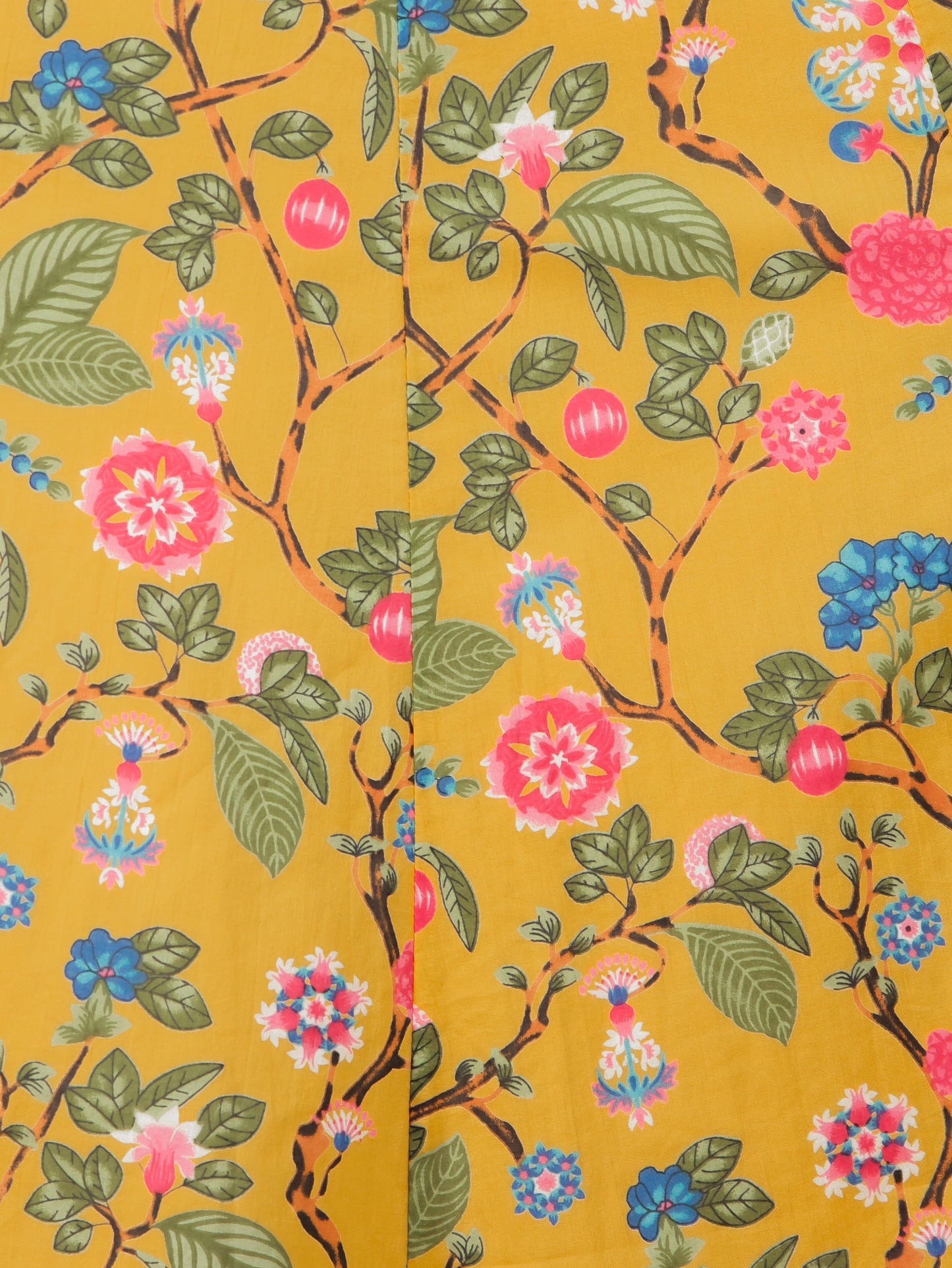 Embroidered Soft Cotton Floral Flared Mustard Dress