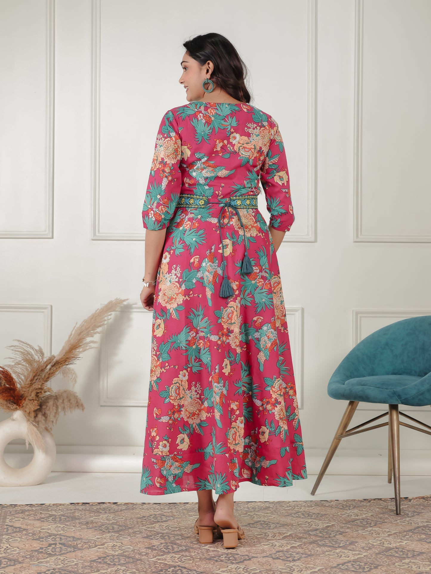 Embroidered Soft Cotton Floral Anarkali Pink Dress