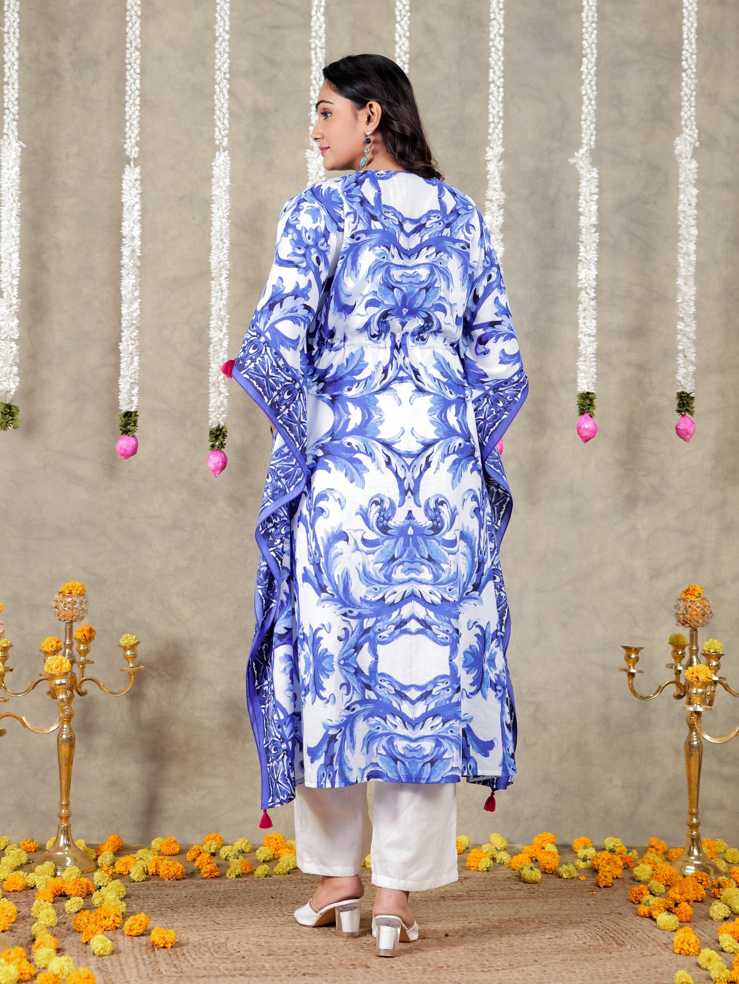Soft Cotton Abstract Kaftan Blue Dress
