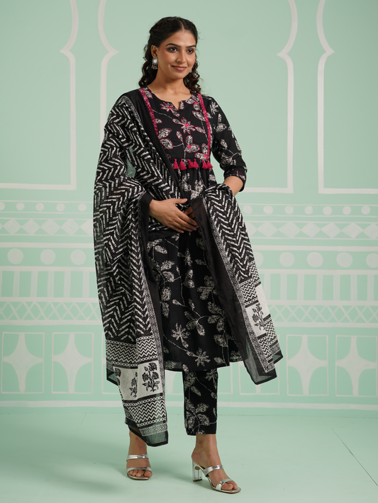 Cotton Voile Striped Black Dupatta