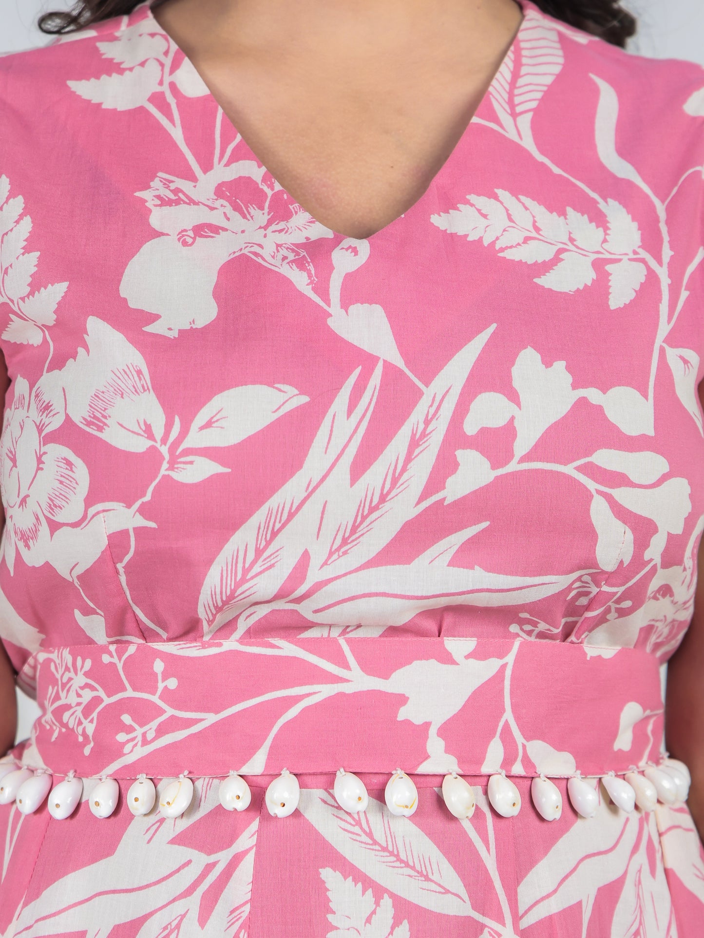 Soft Cotton Floral Flared Pink Dress