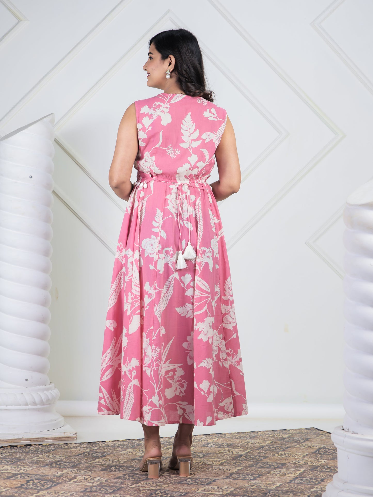 Soft Cotton Floral Flared Pink Dress