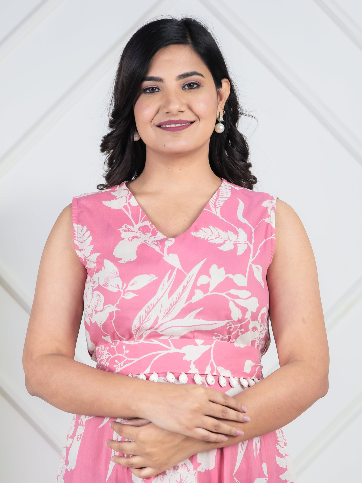 Soft Cotton Floral Flared Pink Dress