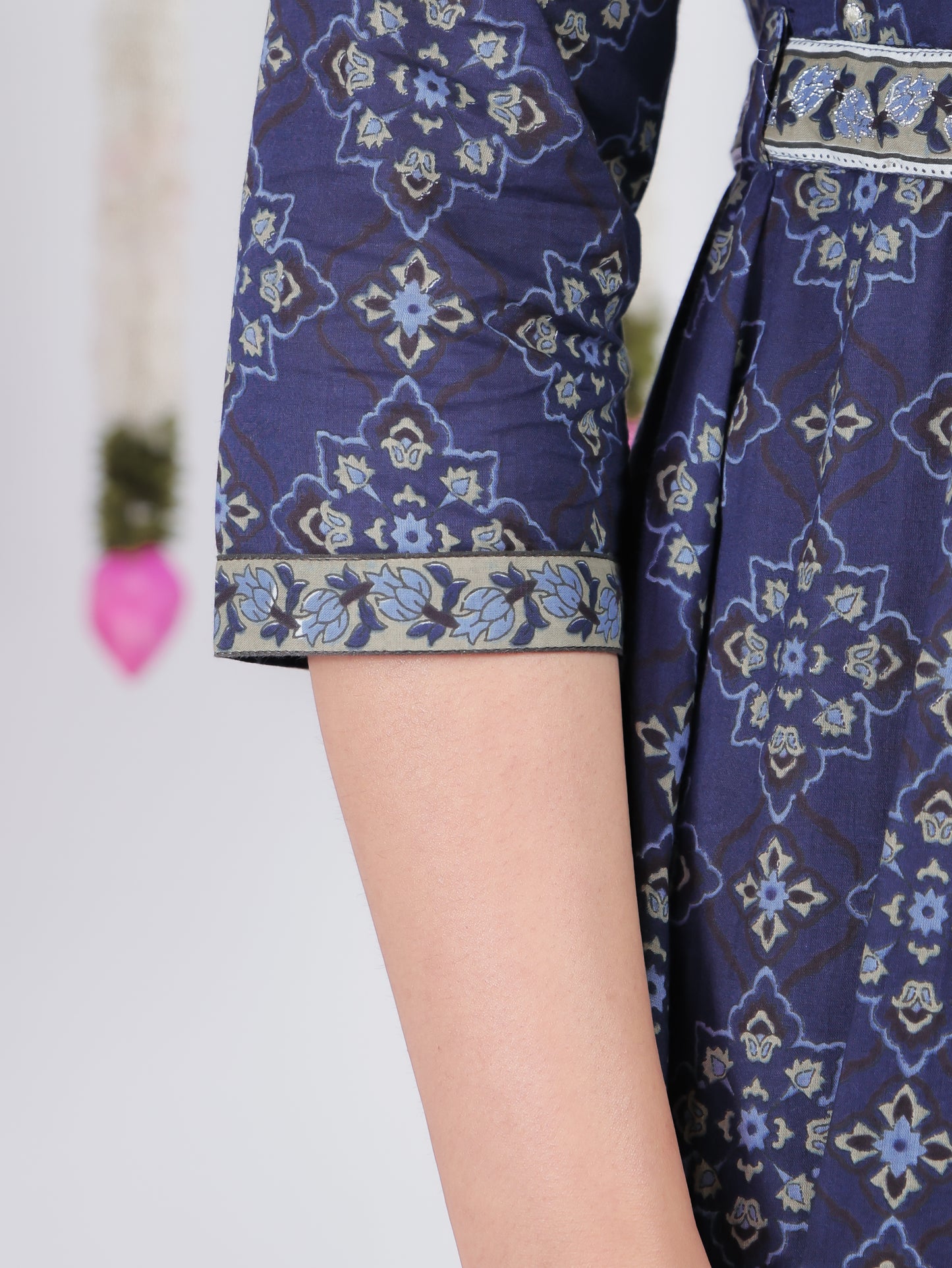 Embroidered Soft Cotton Ajrakh Angrakha Blue Dress