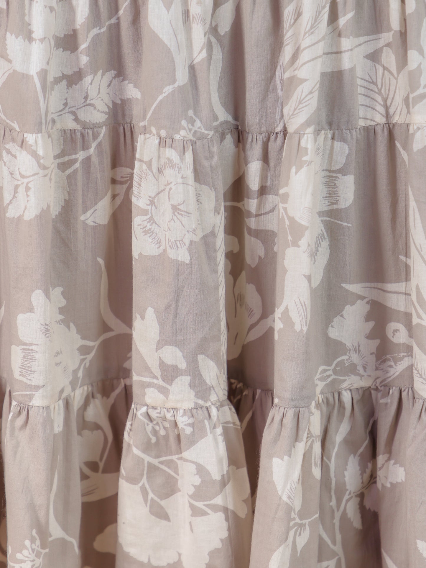Embroidered Soft Cotton Floral Tiered Grey Dress