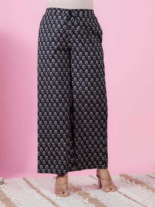 Soft Cotton Block Black Palazzo