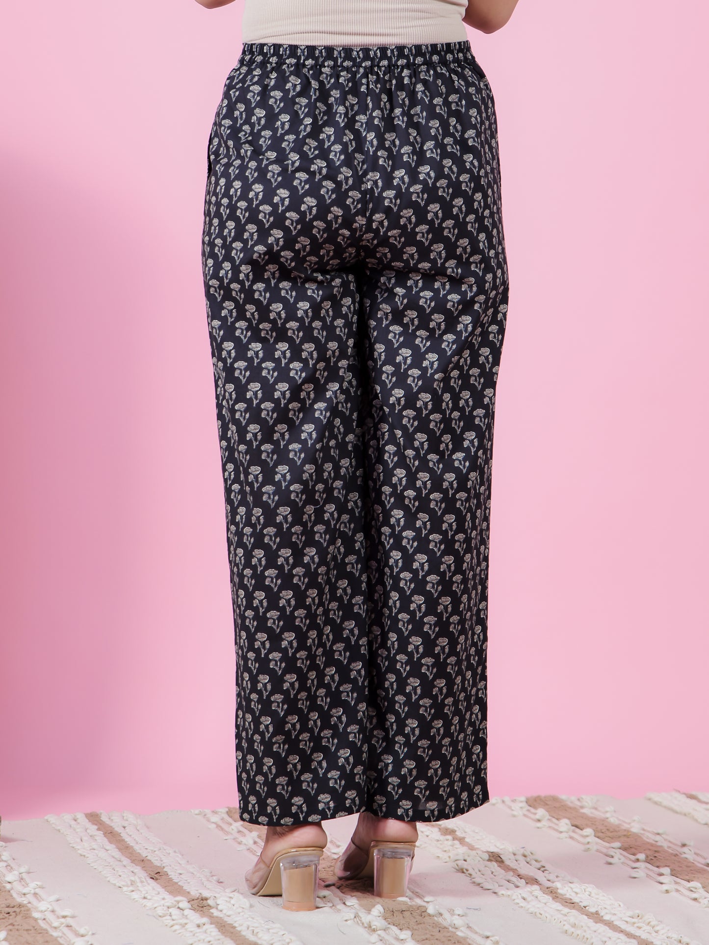 Soft Cotton Block Black Palazzo