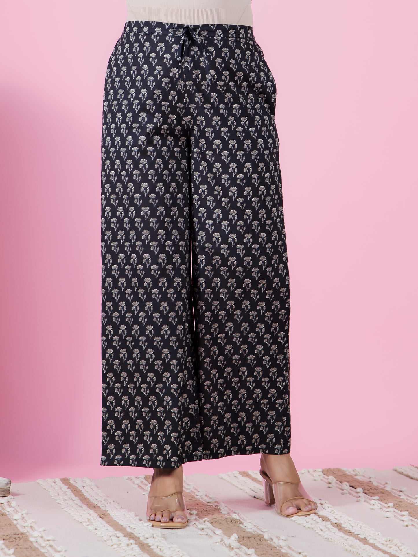 Soft Cotton Floral A-line Black Kurta
