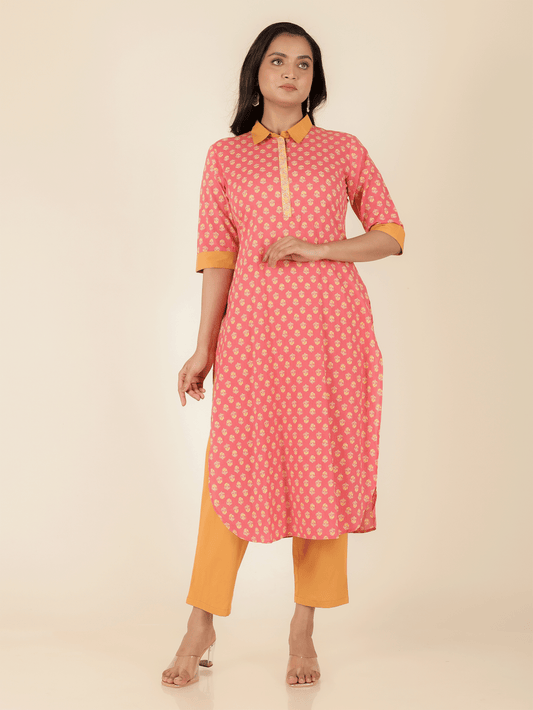 Soft Cotton Floral Pathani Pink Kurta