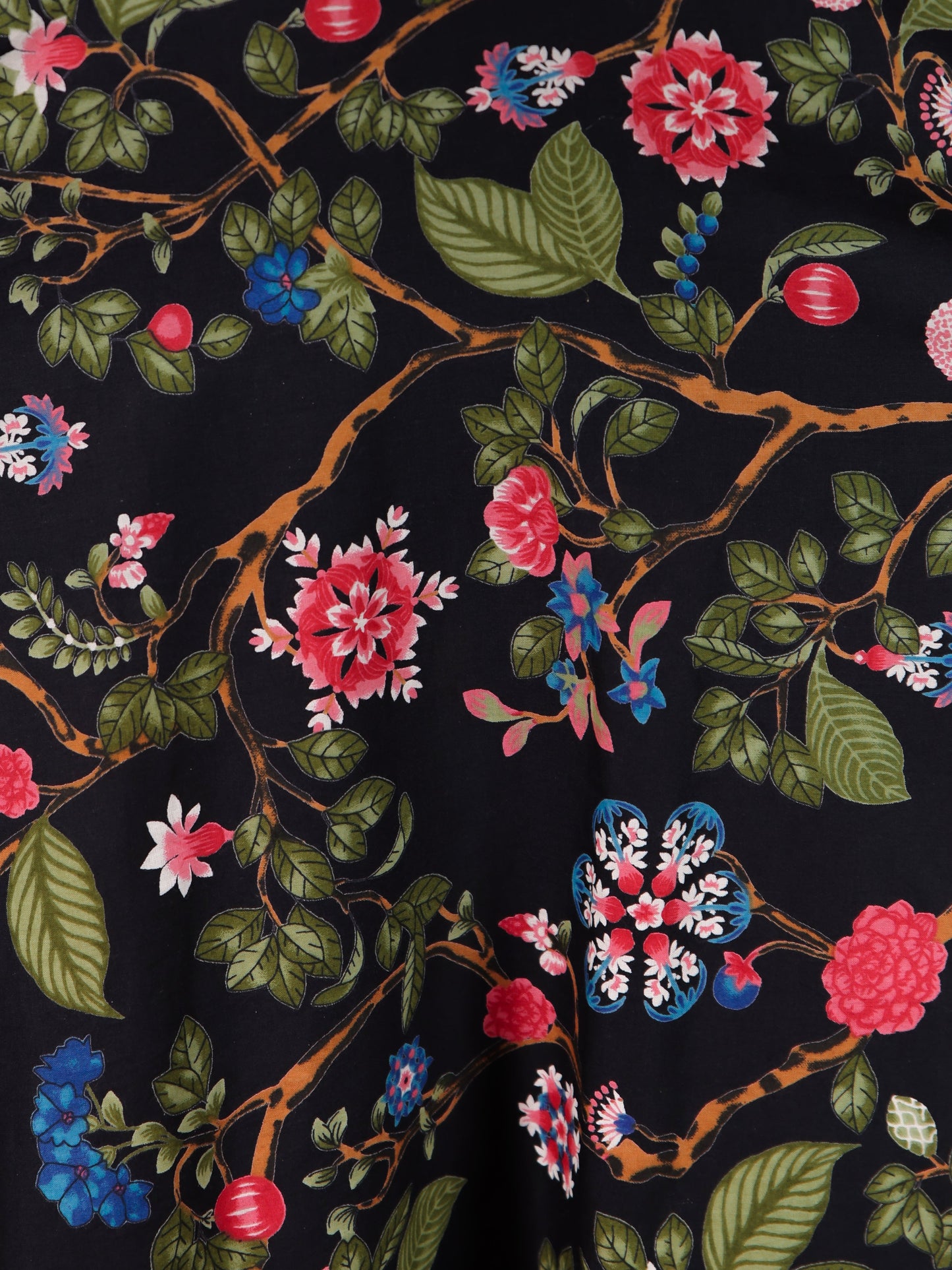 Embroidered Soft Cotton Floral Flared Black Dress