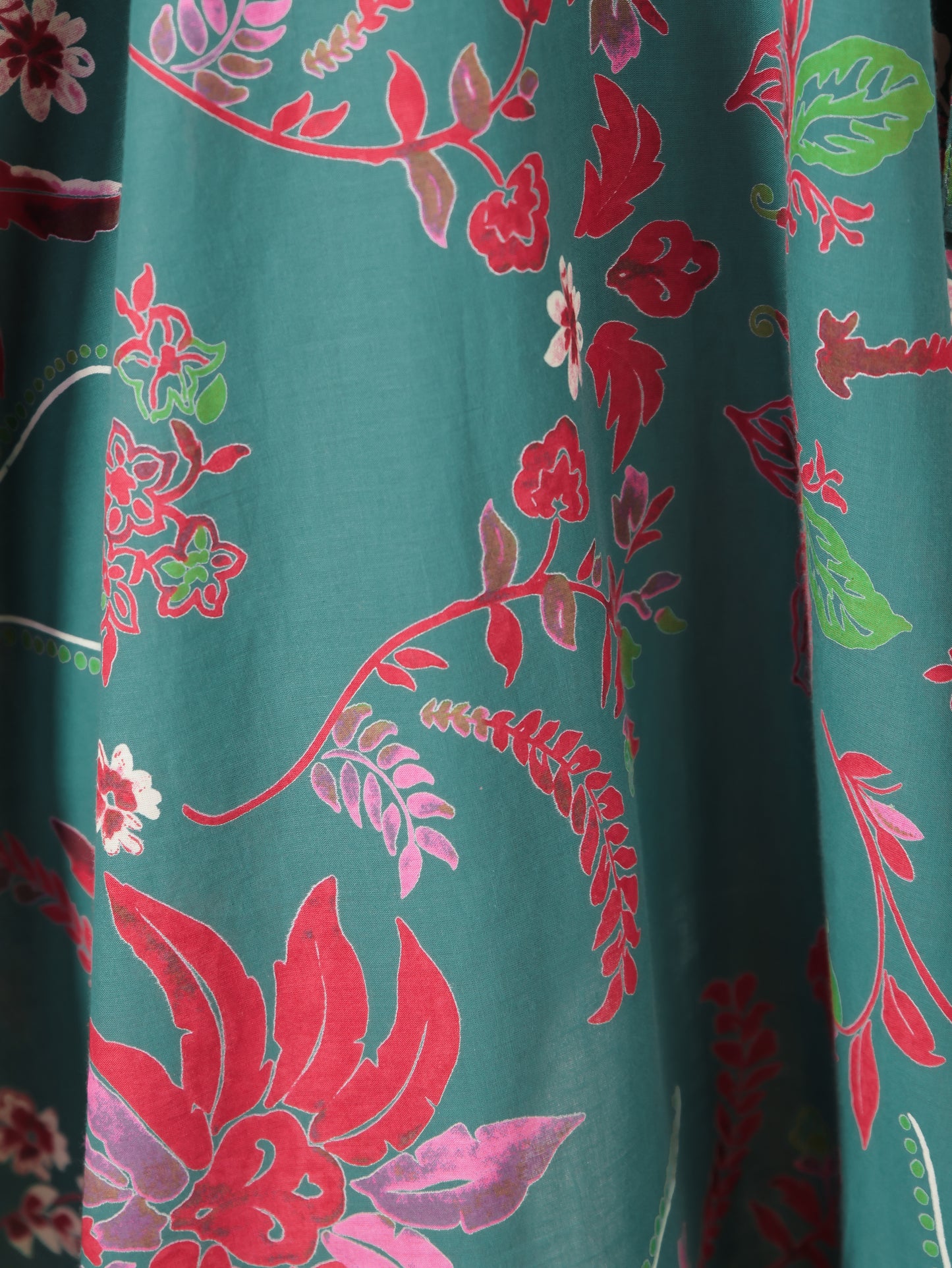 Soft Cotton Floral Flared Green Dress