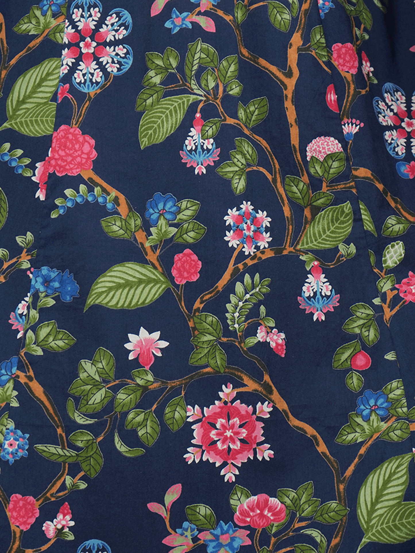 Embroidered Soft Cotton Floral Tiered Navy Blue Dress