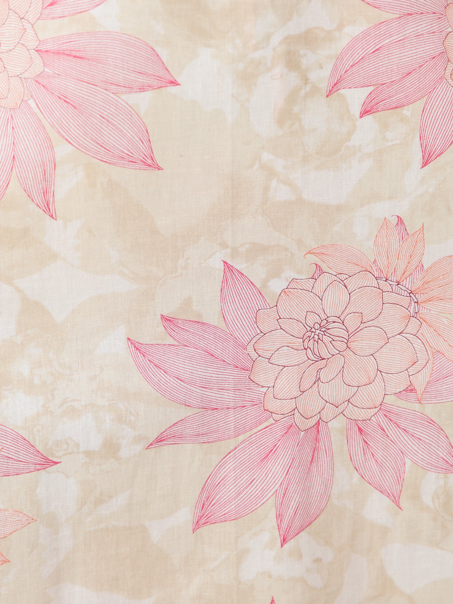 Linen Cotton Floral Straight Beige Kurta