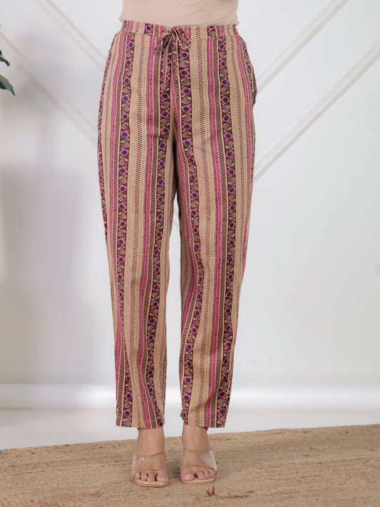 Soft Cotton Striped Purple Tapered Trousers