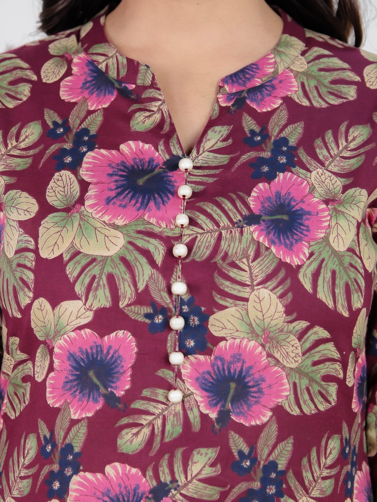 Soft Cotton Floral Straight Purple Kurta