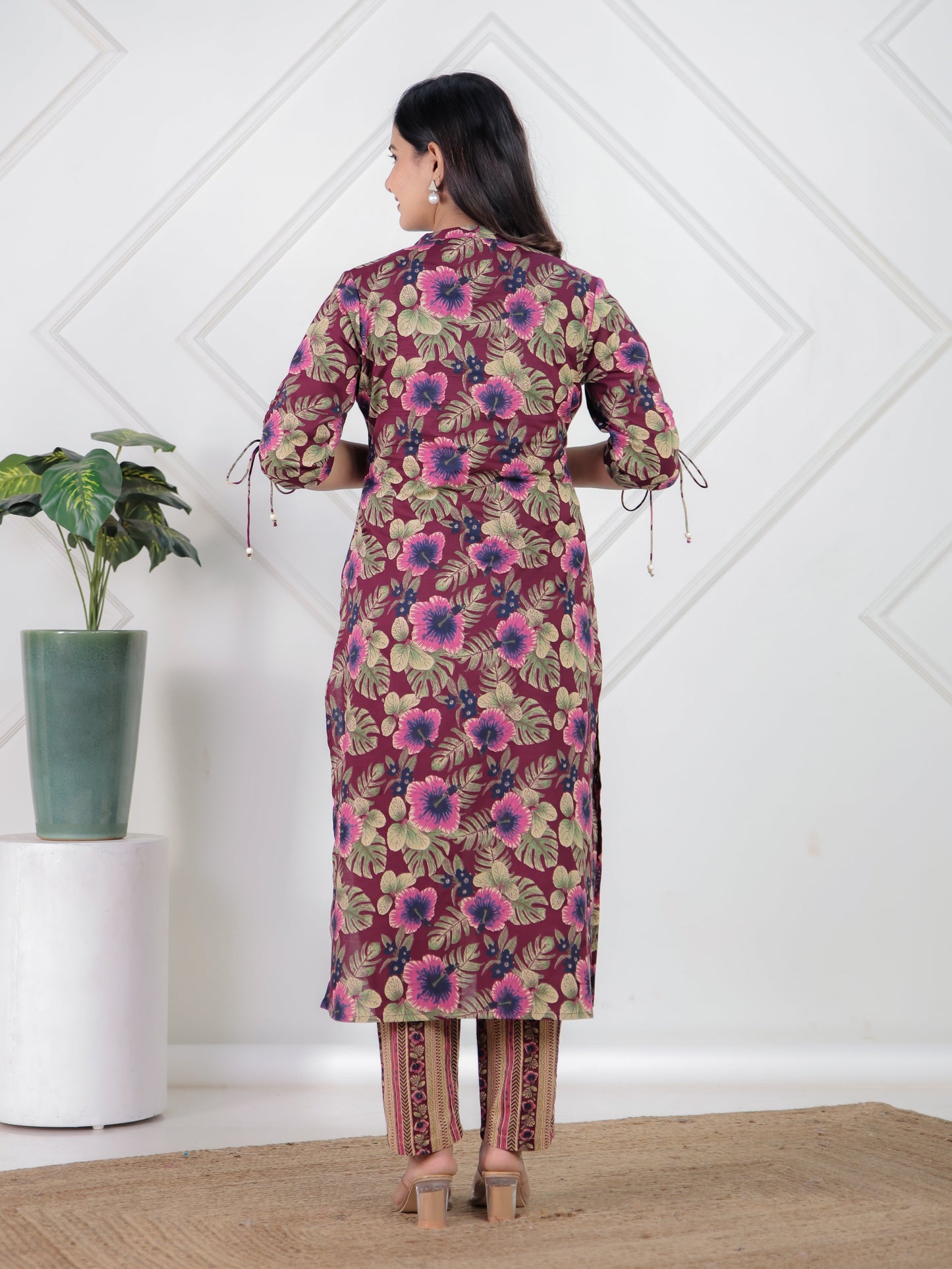 Soft Cotton Floral Straight Purple Kurta