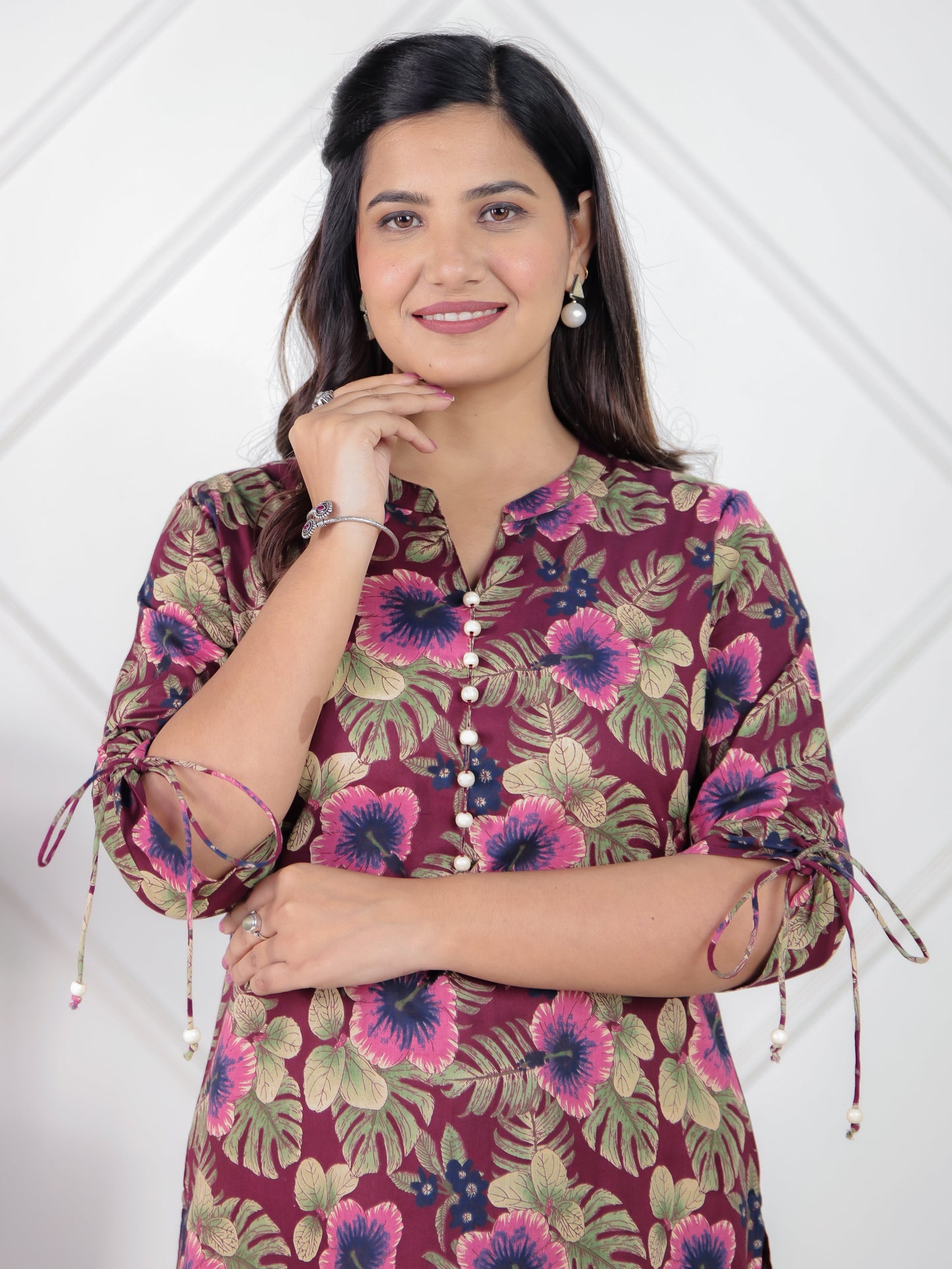 Soft Cotton Floral Straight Purple Kurta