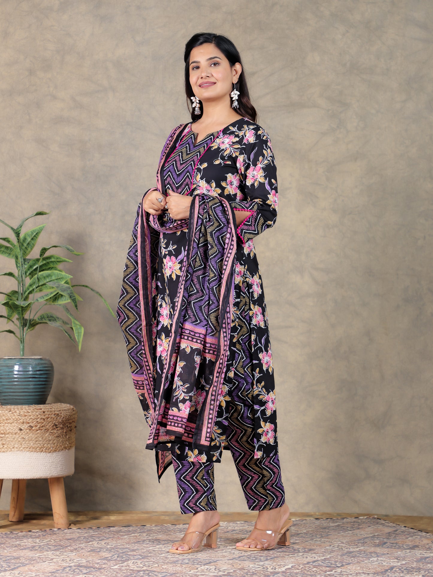 Soft Cotton Striped Black Dupatta