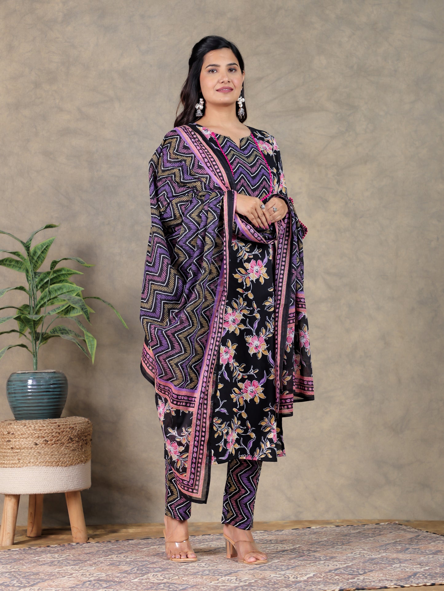 Soft Cotton Striped Black Dupatta