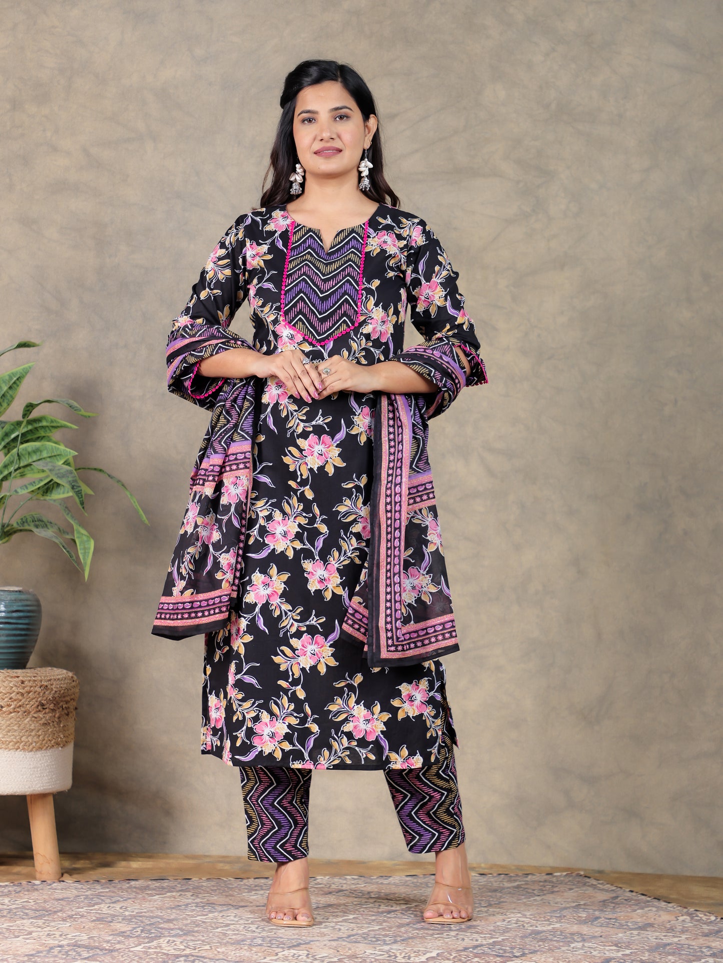 Soft Cotton Striped Black Dupatta