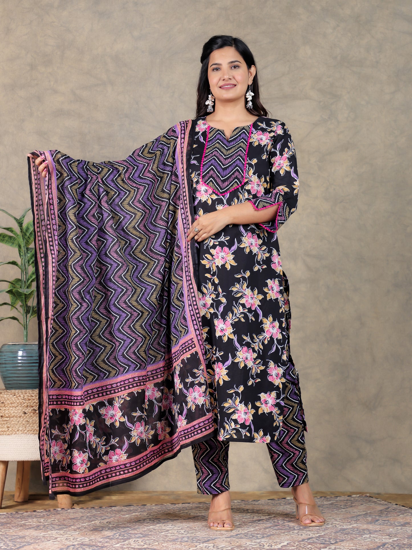 Soft Cotton Striped Black Dupatta
