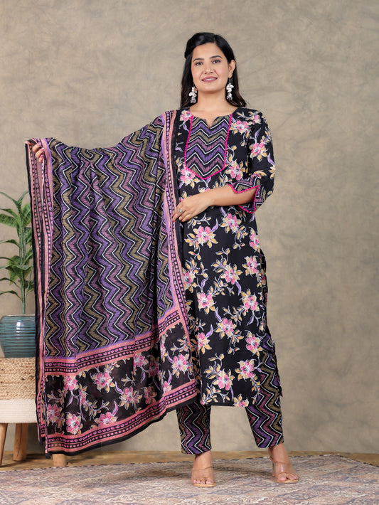 Soft Cotton Striped Black Dupatta