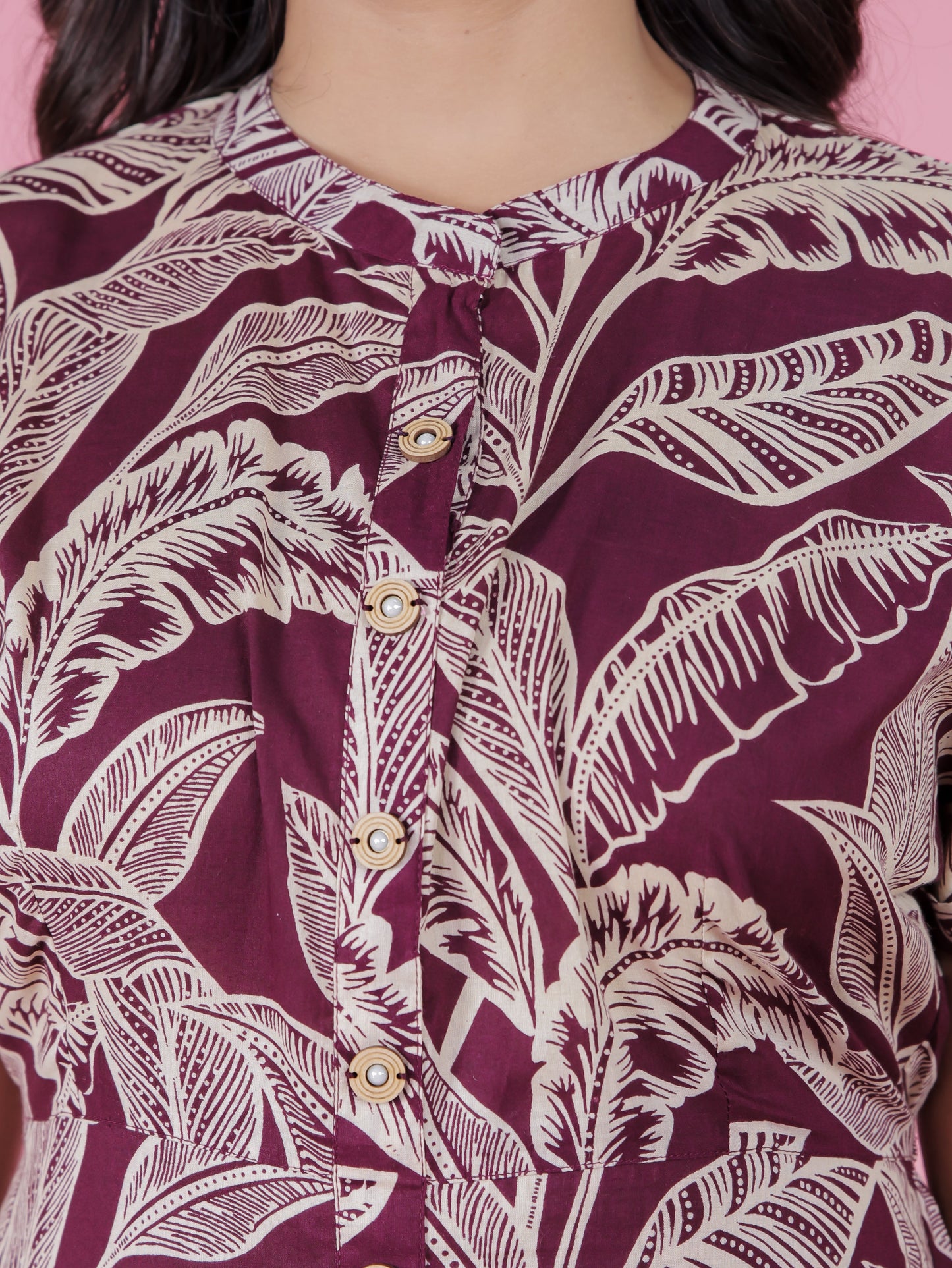 Soft Cotton Foliage A-line Purple Dress