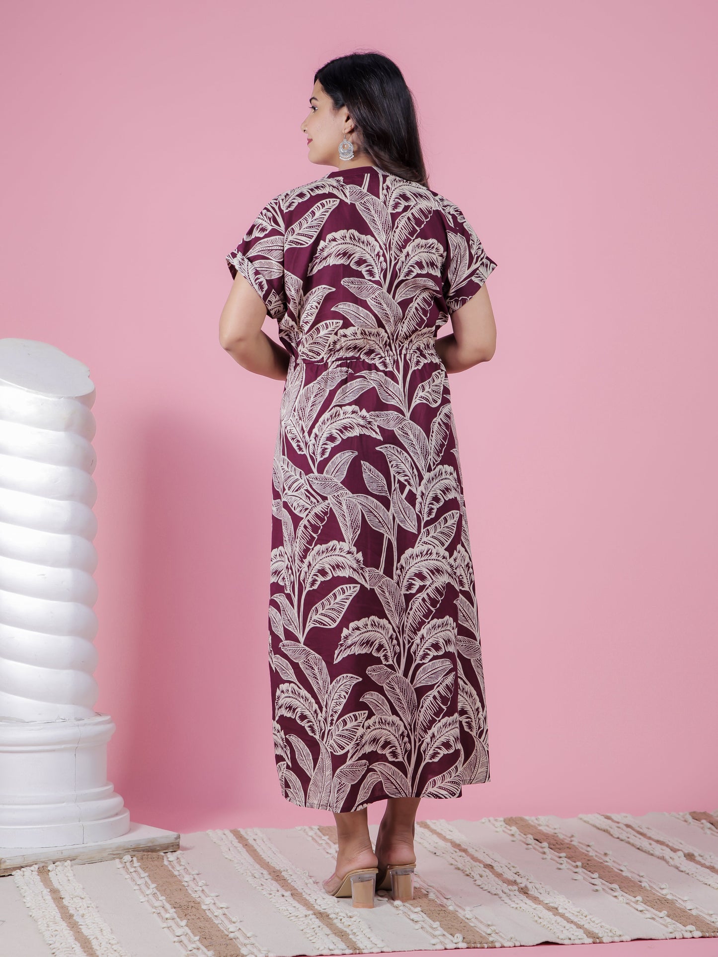 Soft Cotton Foliage A-line Purple Dress