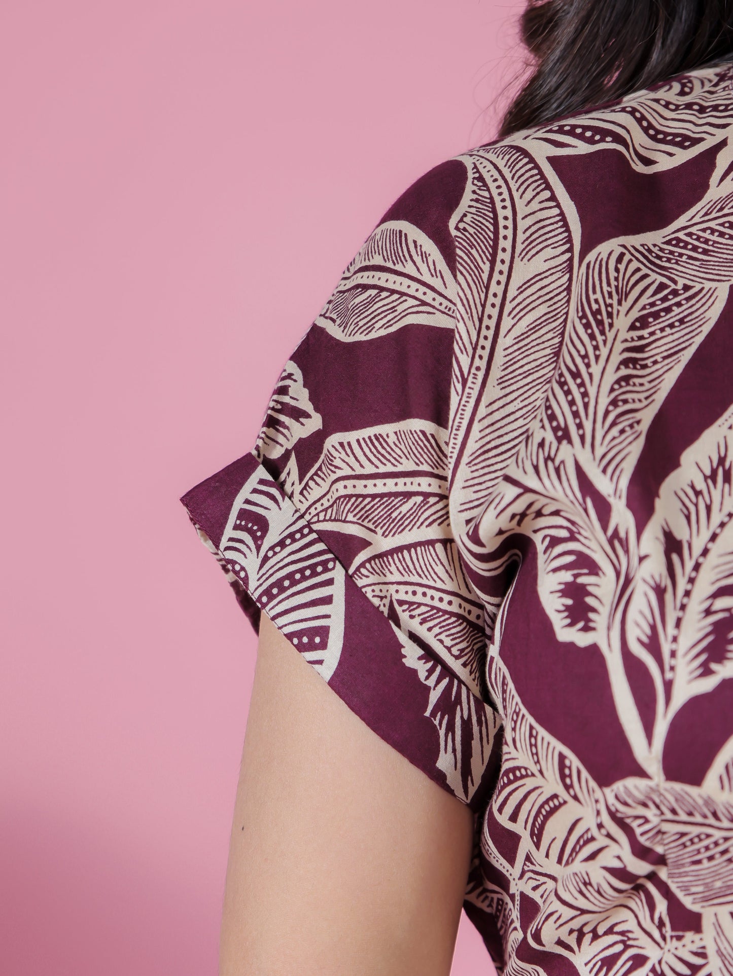 Soft Cotton Foliage A-line Purple Dress