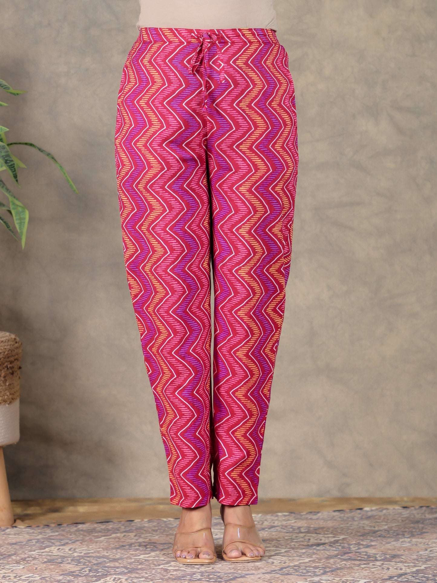 Soft Cotton Chevron Red Tapered Trousers