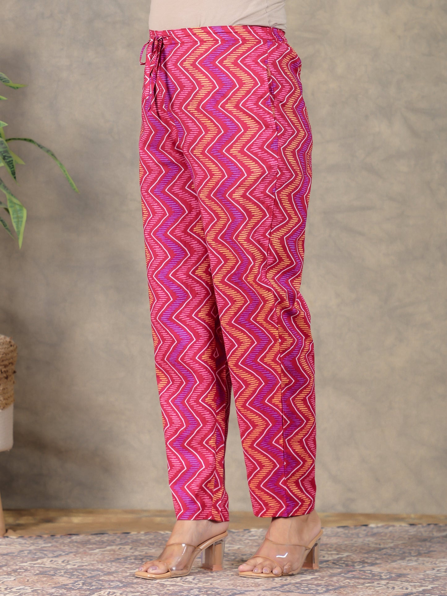 Soft Cotton Chevron Red Tapered Trousers