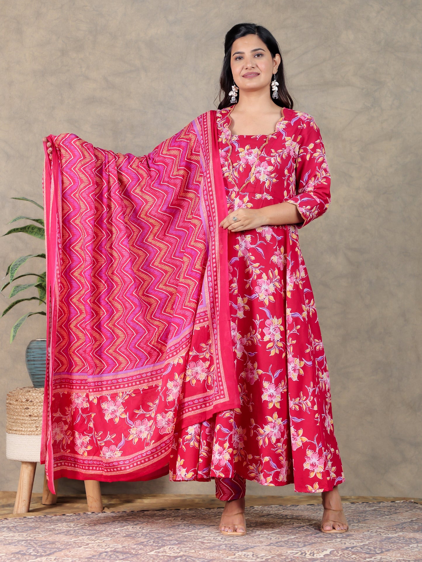 Cotton Voile Chevron Red Dupatta