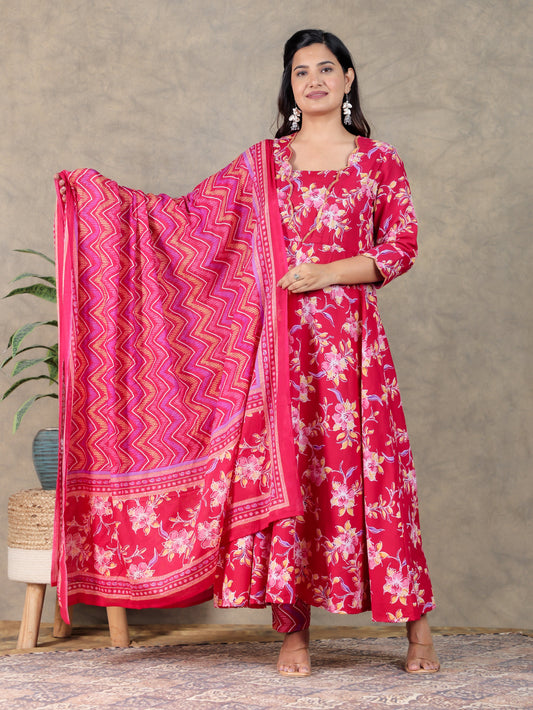 Cotton Voile Chevron Red Dupatta