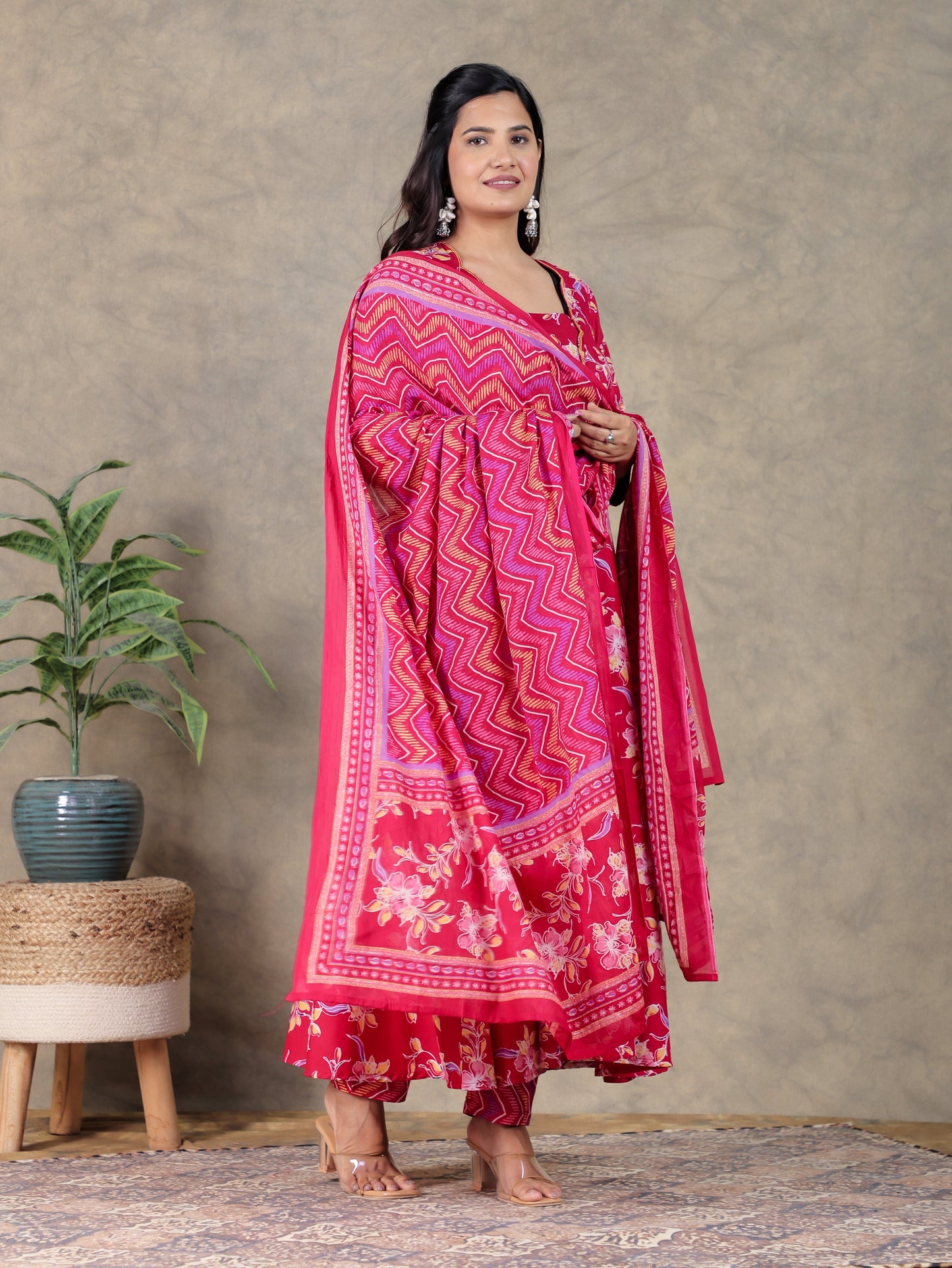 Cotton Voile Chevron Red Dupatta