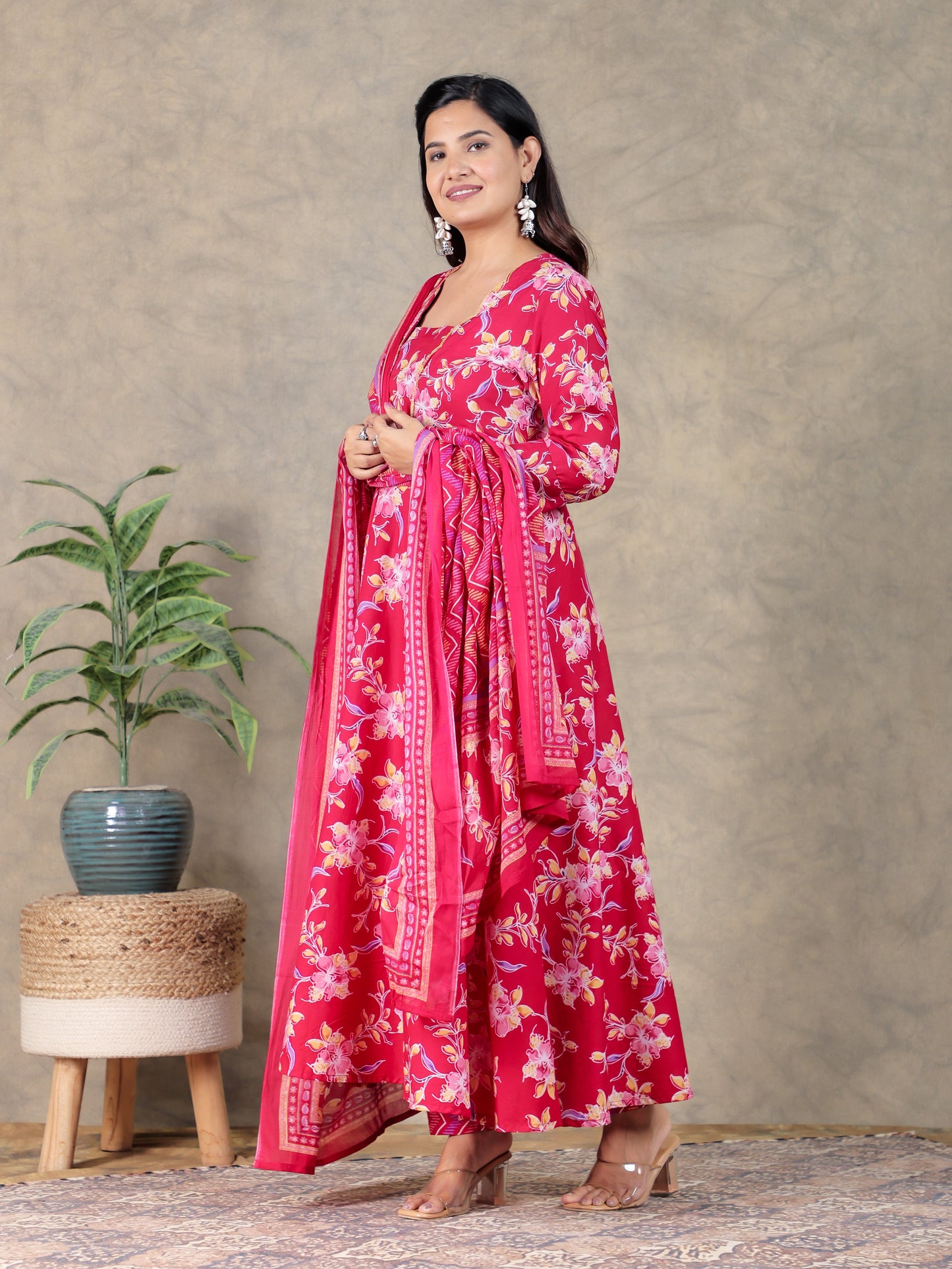 Cotton Voile Chevron Red Dupatta