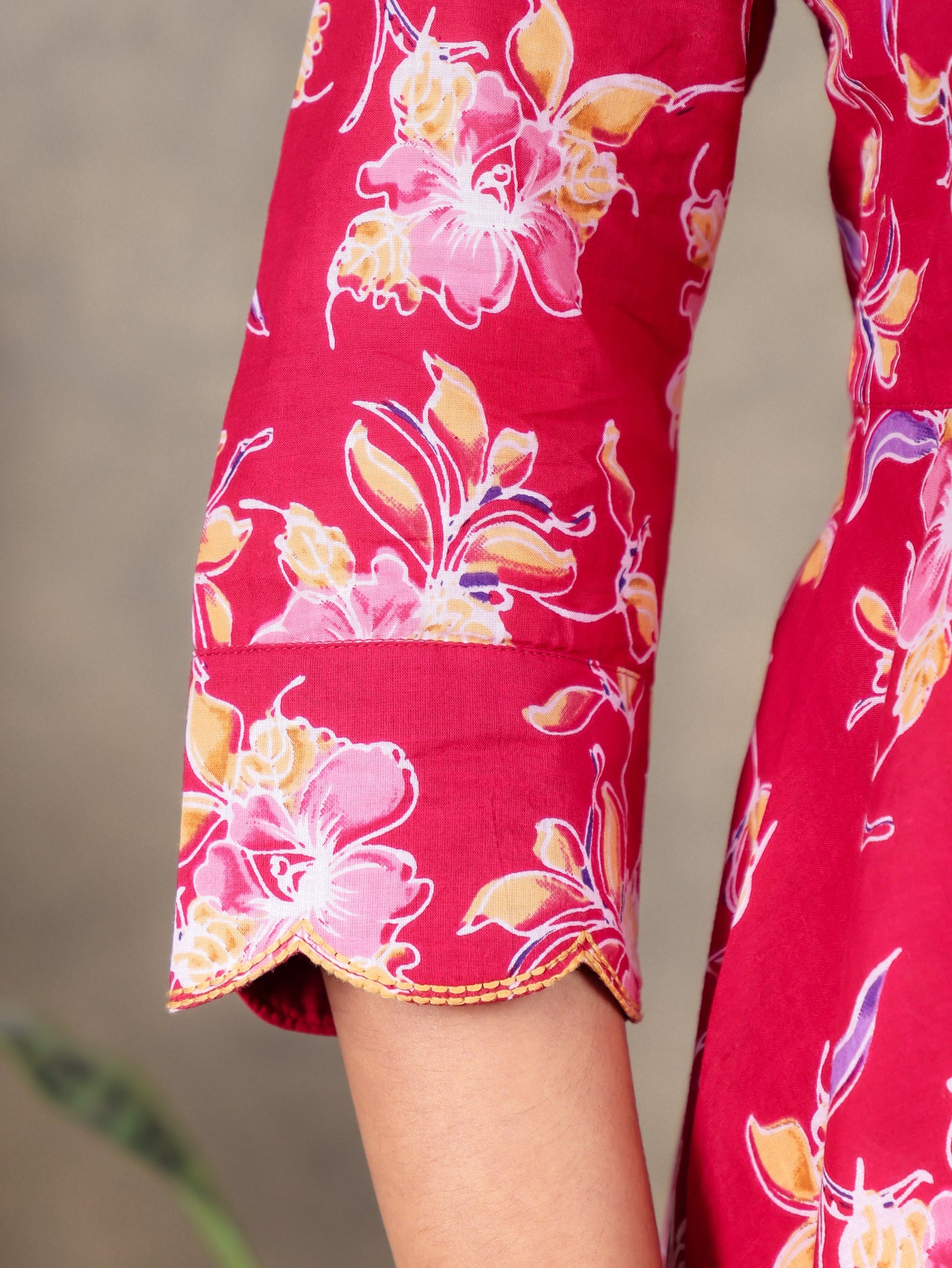 Embroidered Soft Cotton Floral Anarkali Red Kurta