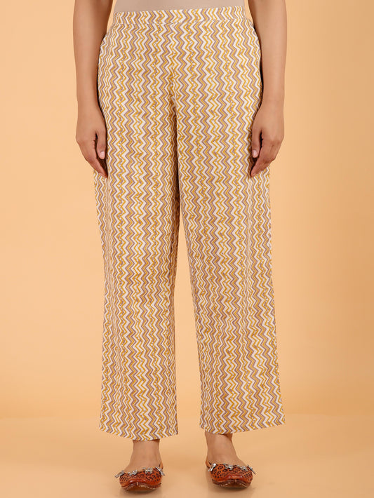 Soft Cotton Cheveron Yellow Straight Trousers