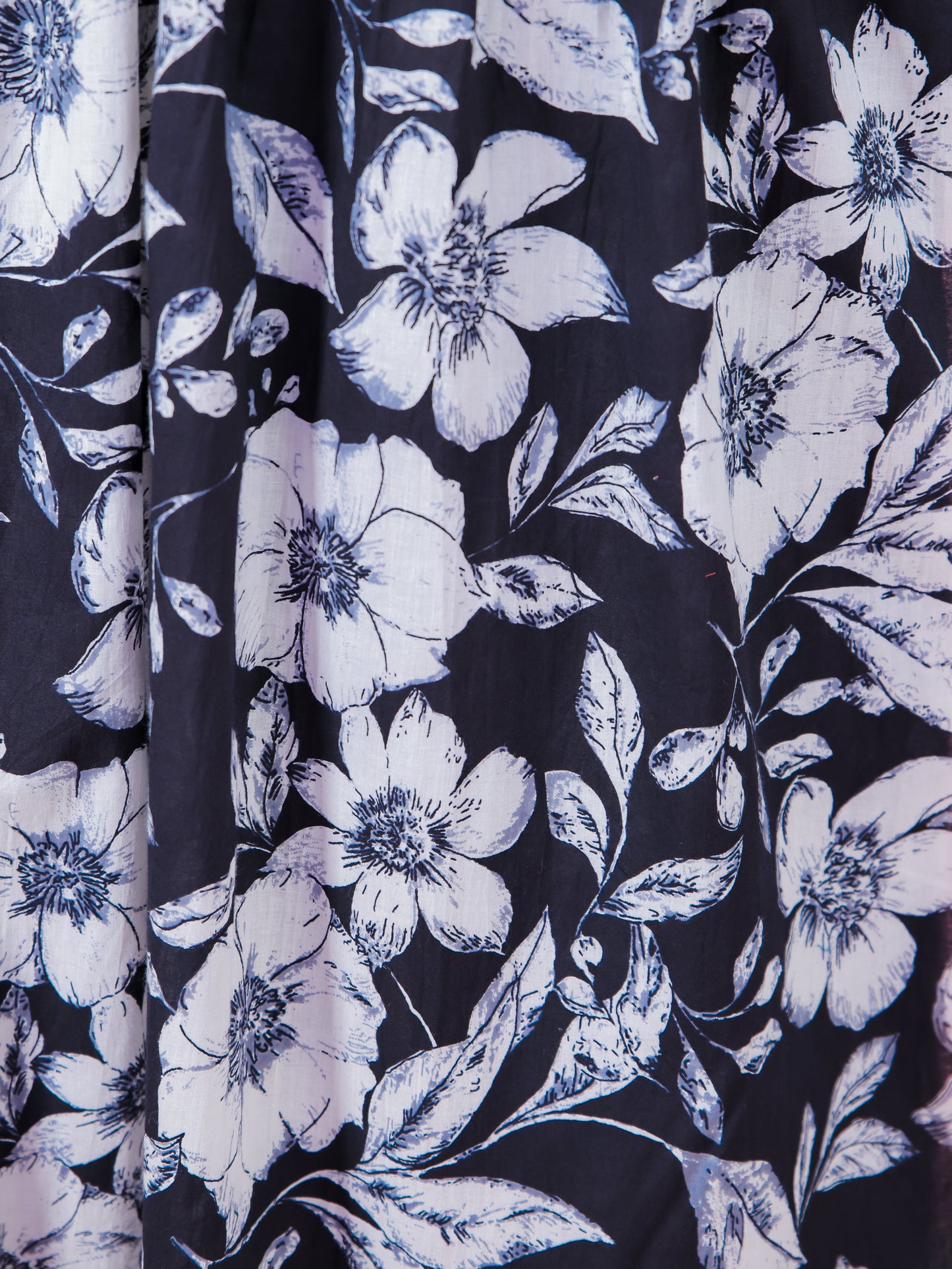 Soft Cotton Floral Gathered Black Kurta