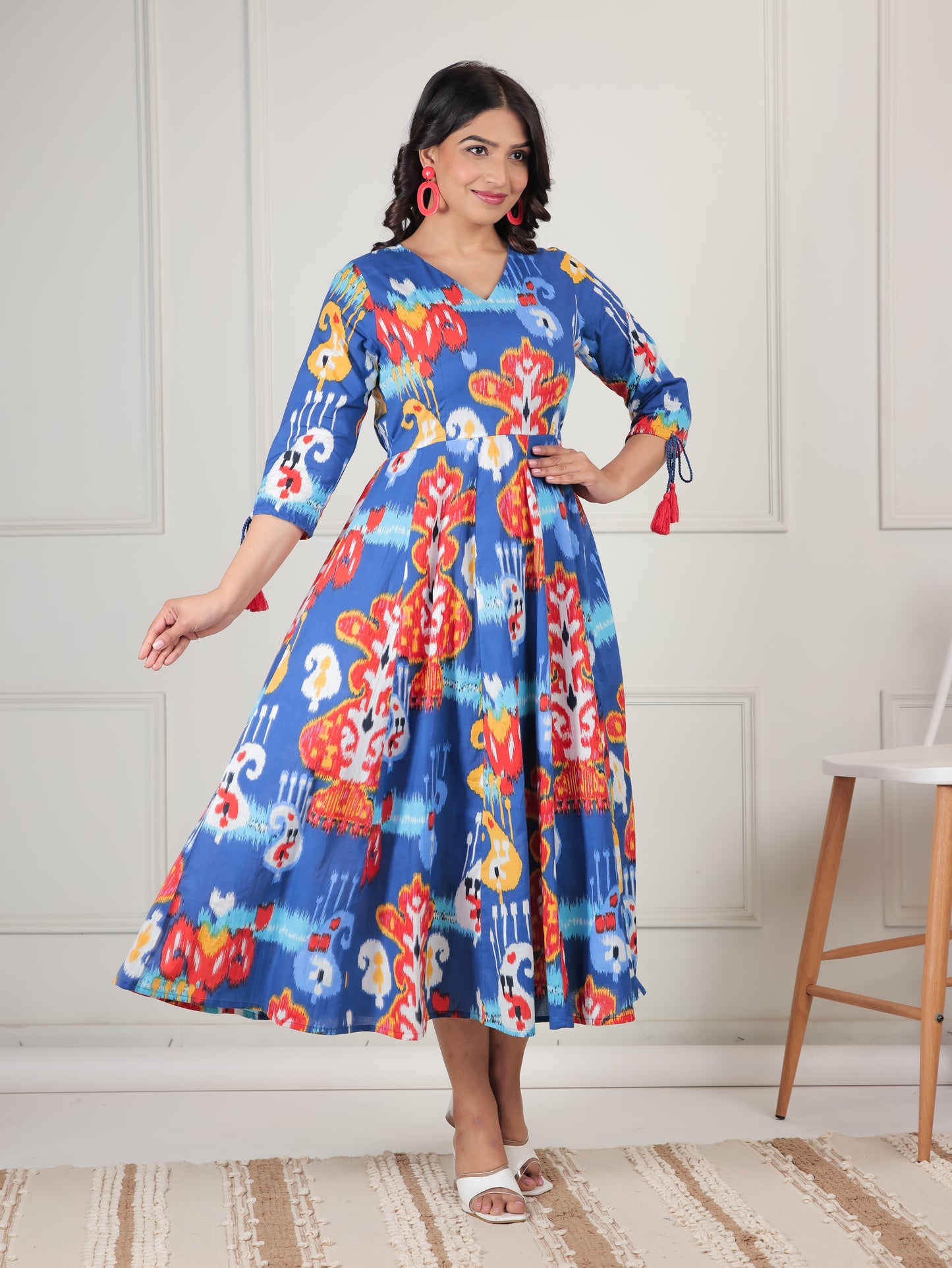 Soft Cotton Abstract Anarkali Blue Dress