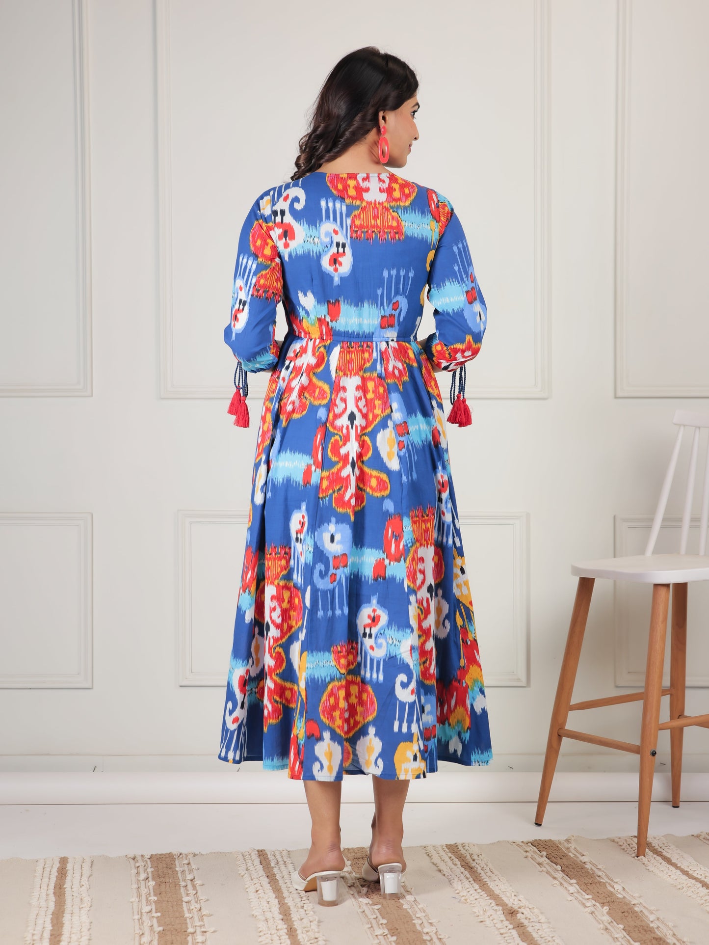 Soft Cotton Abstract Anarkali Blue Dress