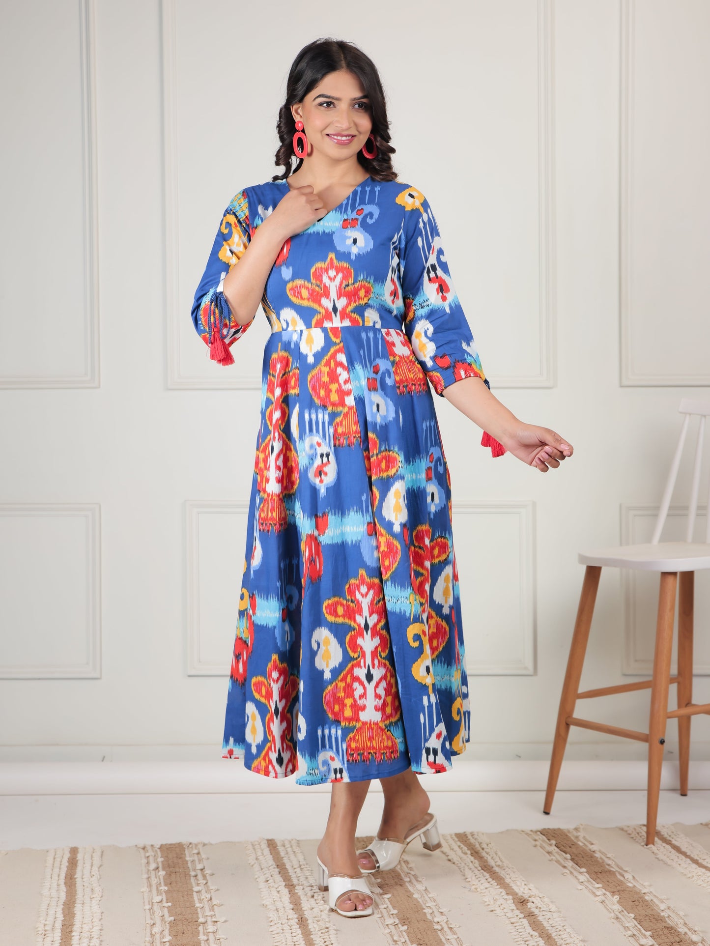 Soft Cotton Abstract Anarkali Blue Dress